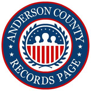 A round, red, white, and blue logo with the words 'Anderson County Records Page' in relation to the state of Texas.